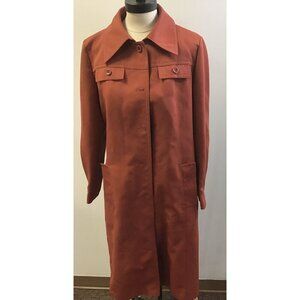 Vintage Burnt Orange Forcaster of Boston Womans Lined Long Coat with Belt 11/12